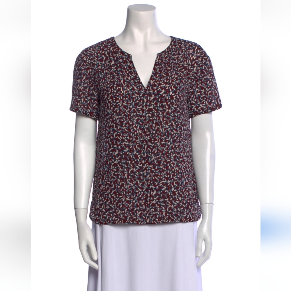 Tory Burch Women's Katie Blue Red Agate Confetti Short Sleeve Top. Size: Small.